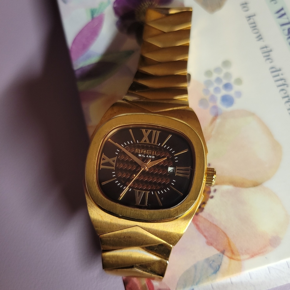 Vintage 1980s Breil Milano Gold & Maroon Watch